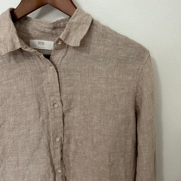 Uniqlo Button Up Long Sleeves 100% Linen Shirt Womens size M Natural Minimalist - Picture 5 of 15